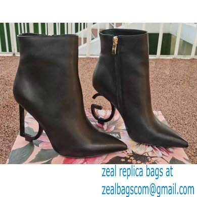 Dolce & Gabbana Heel 10.5cm Leather Ankle Boots Black with Black Metal DG Heel 2021